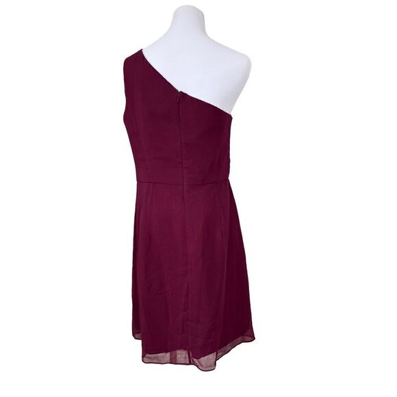 David's Bridal Crinkle Chiffon One Shoulder Burgundy Cocktail Dress Wedding 12 - Picture 5 of 12